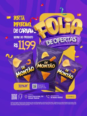 Folia de Ofertas de Carnaval Batata Chips PSD Editável