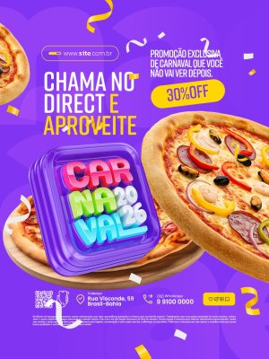 Carnaval 2026 Promoção Exclusiva de Carnaval Pizzas PSD Editável