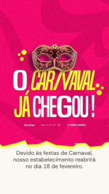 Carnaval Já Chegou Máscara Dourada e Vermelha Post Criativo PSD Editável