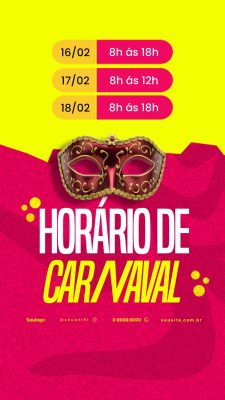 Carnaval Horário de Funcionamento Festa Folia PSD Editável
