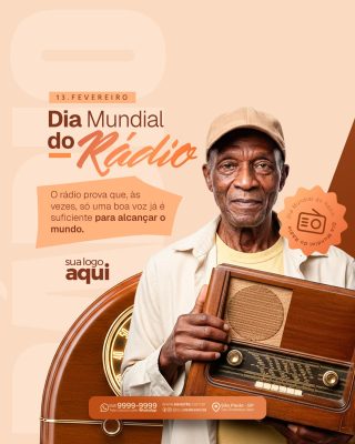 Dia Mundial do Rádio 13 de Fevereiro Post Redes Sociais PSD Editável