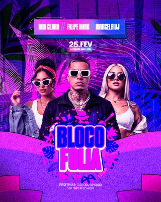 Bloco Folia Ana Clara e Filipe Dinis 25 Fev PSD Editável