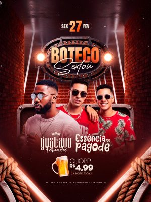 Flyer Boteco Sextou 27 Fev Chopp R$4,99 a Noite Toda Arte PSD Editável