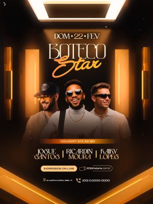 Flyer Boteco Star Dom 22 Fev Cover Art para Evento Musical PSD Editável