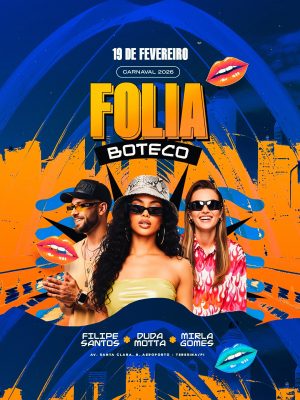 Flyer Carnaval 2026 Folia Boteco 19 de Fevereiro Flyer PSD Editável