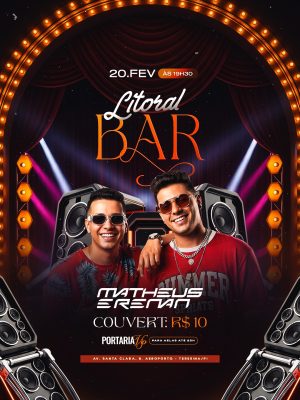 Flyer Festa Litoral Bar 20.FEV às 19h30 com Matheus Erenan PSD Editável