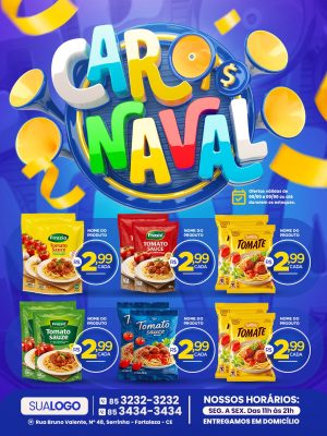 Tabloide Carnaval Ofertas Molho de Tomate Preço Baixo PSD Editável