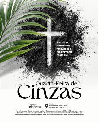 Quarta-Feira de Cinzas Cinzas e Ramos Arte Cristã PSD Editável