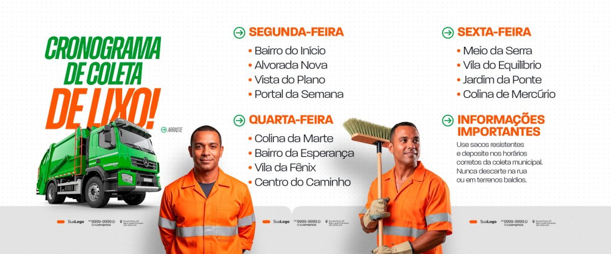 Carrossel Cronograma de Coleta de Lixo Social Media PSD Editável