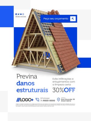 Telhado Promoção 30% OFF Previna Danos Estruturais PSD Editável
