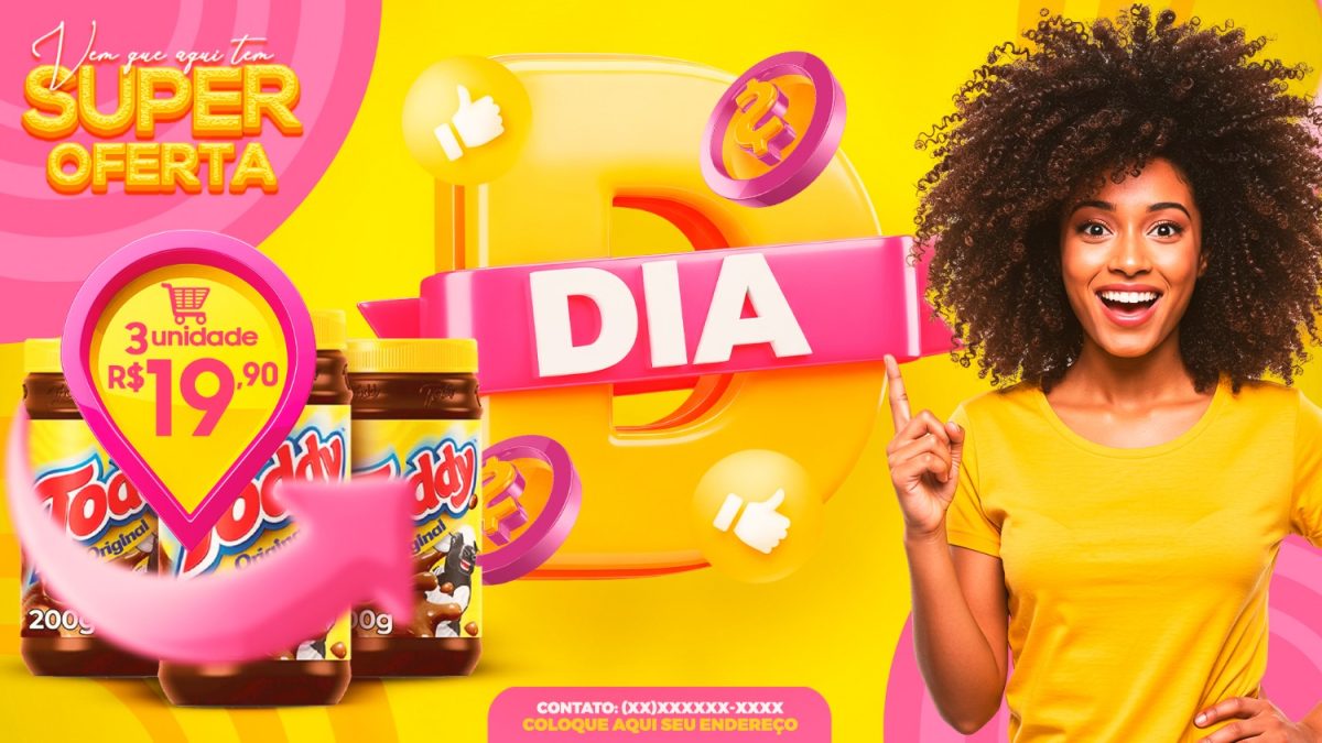 Super Oferta Vem que Aqui Tem Banner Promocional Dia PSD Editável