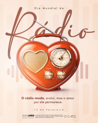 Dia Mundial do Rádio Amor por Ele Permanece Arte Vintage PSD Editável