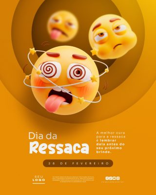 Dia da Ressaca 28 de Fevereiro  Emojis Enjoo Divertido PSD Editável