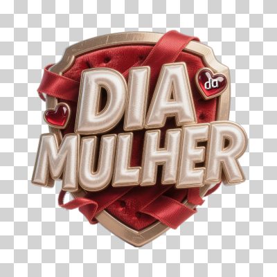 Dia da Mulher Escudo Vermelho e Dourado 3D Celebrativo PNG Transparente