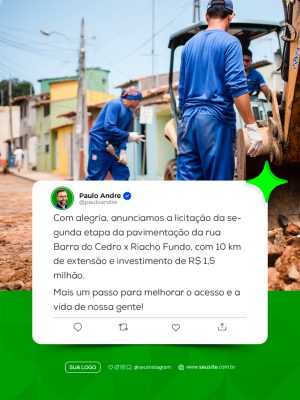 Post Redes Sociais Notícias de Pavimentação de Rua PSD Editável