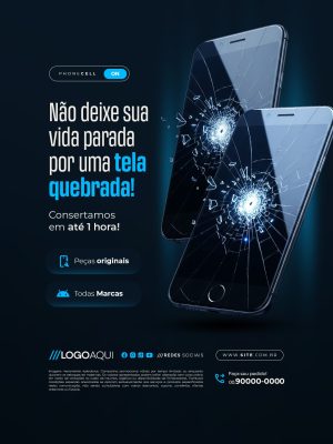 Phonecell ON Não Deixe Sua Vida Parada Por Uma Tela Quebrada PSD Editável