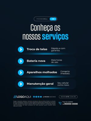PHONECELL Conheça os Nossos Serviços Flyer Digital PSD Editável