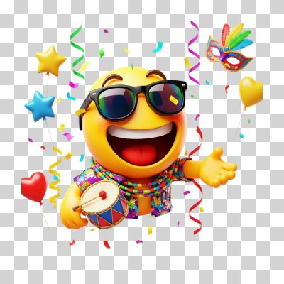 Carnaval Emoji Festivo com Confetes e Máscara Colorida PNG Transparente