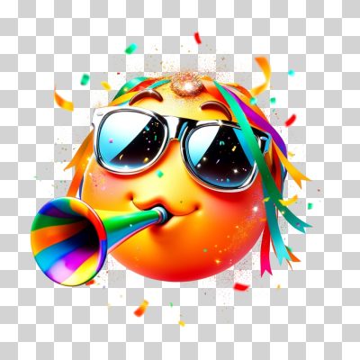 Emoji de Carnaval Festa com Óculos e Corneta Confetes Coloridos PNG Transparente