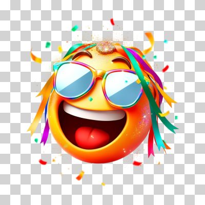 Festa Emoji Sorrindo Óculos Carnaval Confetes Coloridos PNG Transparente