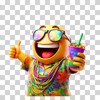 Emoji de Verão com Óculos e Copo de Bebida Colorido PNG Transparente