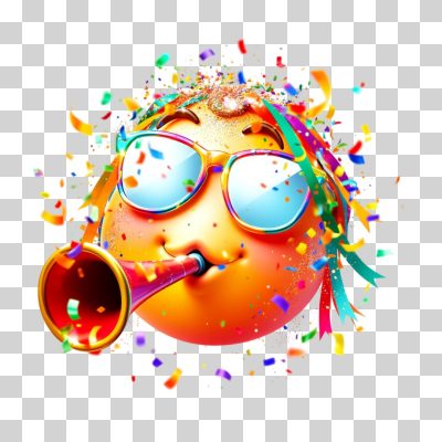 Festa Emoji Confetes e Óculos Coloridos Alegria PNG Transparente