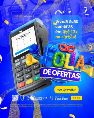 Folias de Ofertas em Até 12x no Cartão - Vem Aproveitar PSD Editável