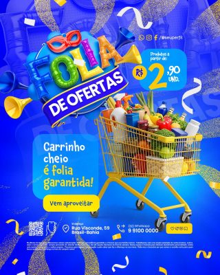 Folia de Ofertas Carrinho Cheio é Folia Garantida PSD Editável