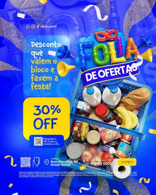 Folias de Ofertas 30% OFF na Loja Bloco e Festa PSD Editável