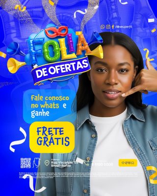 Folia Folia de Ofertas Frete Grátis Mockup Quadrado Azul PSD Editável