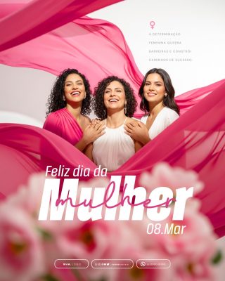 Mulher Feliz dia da Mulher 08.Mar Banner Rosa PSD Editável