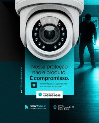 SmartSecur Segurança Eletrônica Anúncio com Câmera e Ladrão PSD Editável