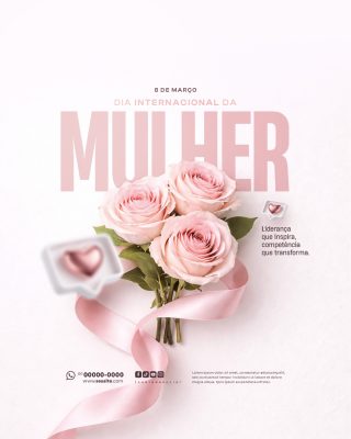 Dia da Mulher 8 de Março Rosas e Laço Rosa Post Banner PSD Editável