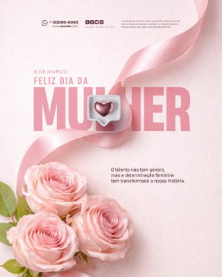 Dia da Mulher 8 de Março Feliz Determinação Feminina PSD Editável