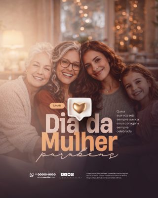 Dia da Mulher 8 Março Sua Voz Seja Sempre Celebrada PSD Editável