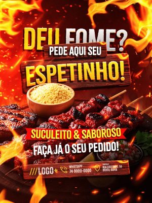 Delivery E-marketing Deu Fome Pede Espetinho Flyer Instagram PSD Editável