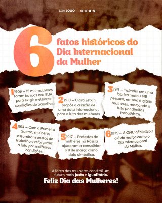 Dia das Mulheres 6 Fatos Históricos Arte para Redes Sociais PSD Editável