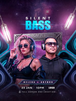 Festa Silent Bass Helena e Arthur 23 Jan Flyer PSD Editável