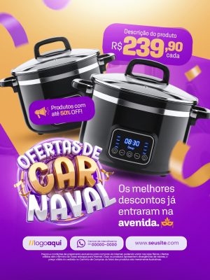 Ofertas de Carnaval Utensílios com até 50% OFF Banner PSD Editável