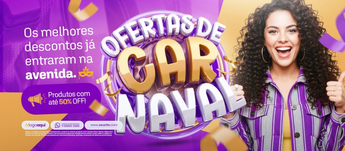 Promoção Ofertas de Carnaval 50% OFF Produtos PSD Editável