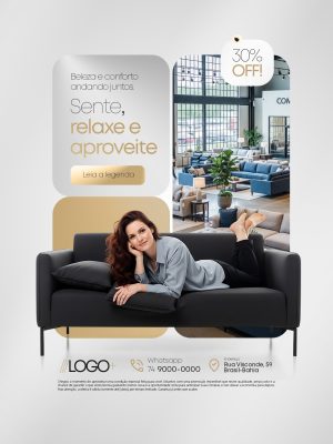Promoção Sofás Sente Relaxe Aproveite 30% OFF PSD Editável