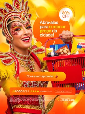 Carnaval Abre-alas Para o Menor Preço da Cidade 30% OFF PSD Editável