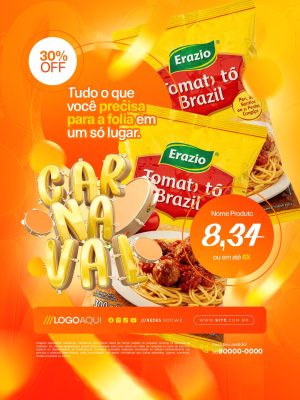 Carnaval Tudo Para a Folia 30% OFF Banner PSD Editável