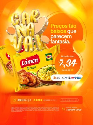 Carnaval Preços Tão Baixos Flyer Lamen Promocional PSD Editável