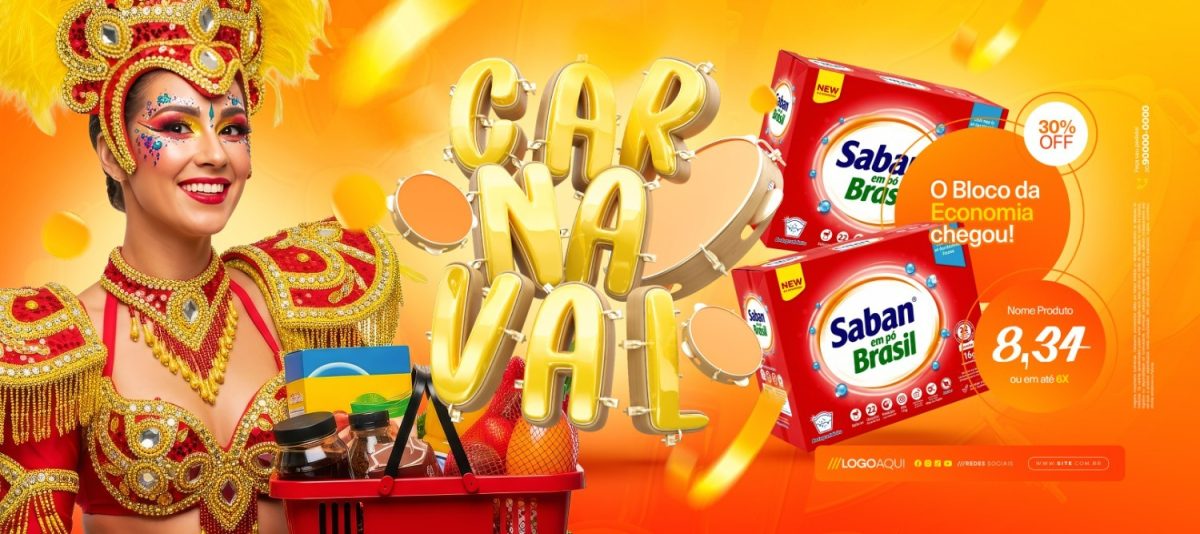 Carnaval O Bloco da Economia Chegou Banner Festivo PSD Editável