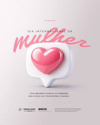 Dia Internacional da Mulher Símbolo Coração Mensagem PSD Editável