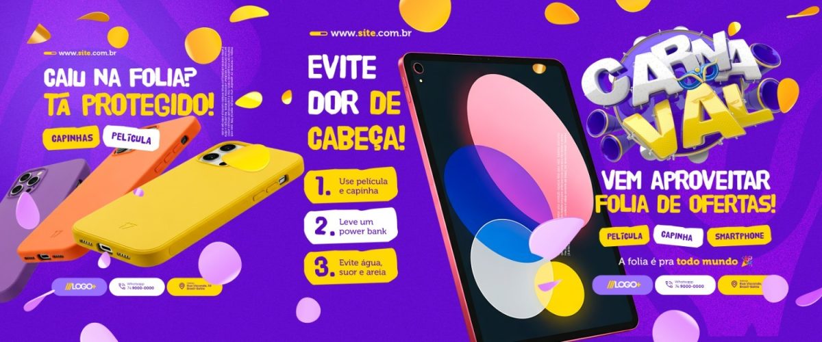 Carnaval Vem Aproveitar Folia de Ofertas, Capinhas Películas PSD Editável