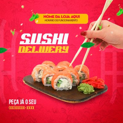 Sushi Delivery Peça Já o Seu Arte para Redes Sociais PSD Editável