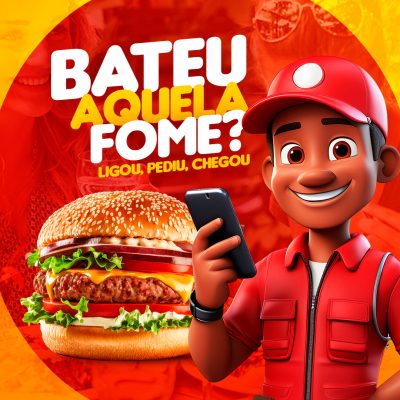 Delivery Fome BATEU AQUELA FOME Ligou Pediu Chegou PSD Editável