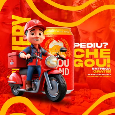 Delivery Pediu Chegou Entrega Grátis Propaganda PSD Editável
